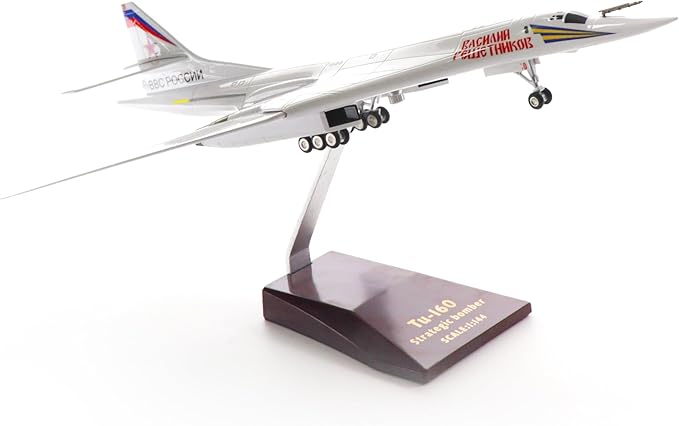 Tupolev Tu-160 Blackjack Bomber 1/144 Diecast Metal Aircraft Model Kits Soviet Union Military Fighter Pre-Build Replica Airplane Model with Stand for Collections or Gift