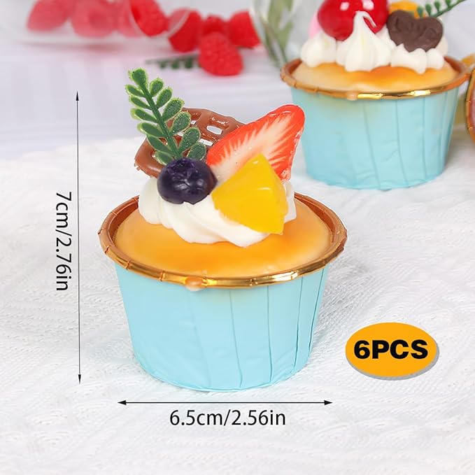 6 Pack Fake Cupcakes, Realistic Artificial Simulation Cake, Mixed Fake Cake Model, Kitchen Decoration Photography Props for Home Kitchen Party Decoration