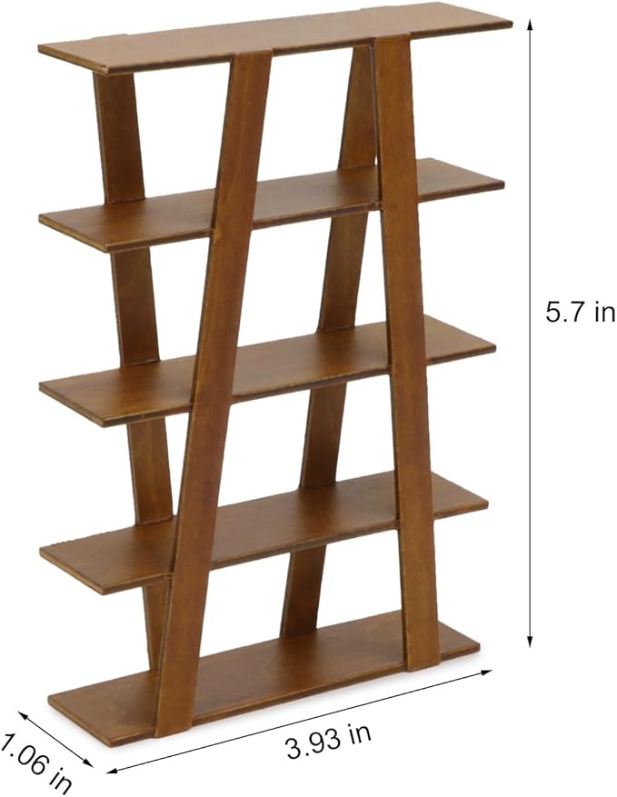 Cutemini Dollhouse Shelf Furniture Bookshelf 1/12 Scale Miniature Wooden Storage Rack Four Tier Shelves Doll House Accessories and Furniture Display Stand Mini Scene Ornaments Decoration (Brown)