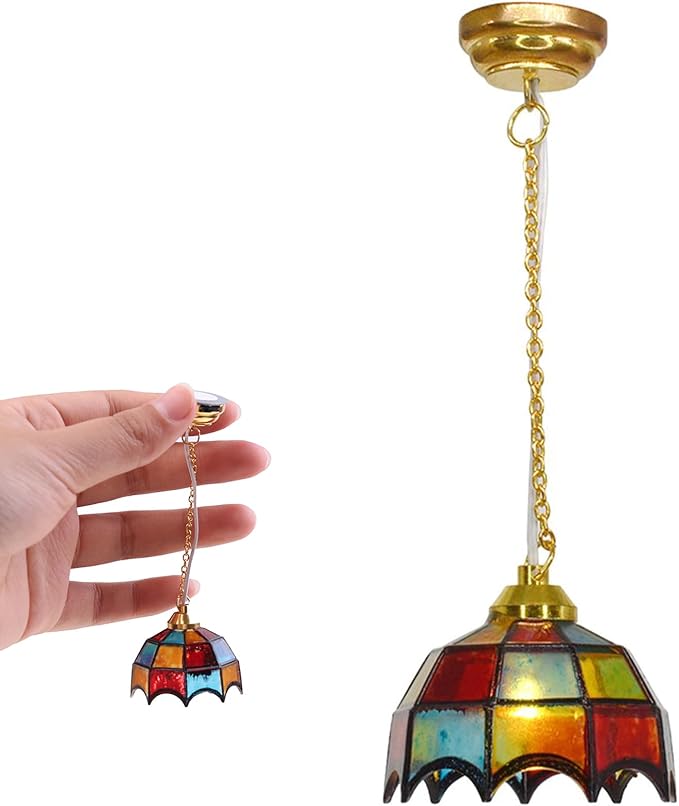 Dollhouse Lights Battery Operated 1:12 Dollhouse Lighting with LED Miniature Chandelier Vintage Light Doll House Accessories and Furniture