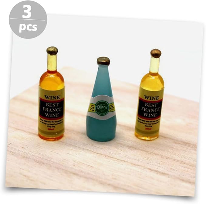 BCOATH 3Pcs Miniature Wine Bottles Charming Dollhouse Accessories for Mini House Decoration Birthday Party Cake Toppers Creative DIY Scene Models