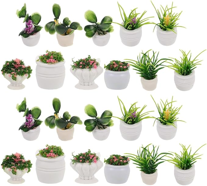 Toyvian Miniature Dollhouse Plants Set 22Pcs 1.38In Artificial Bonsai Potted Flowers for Dollhouse Decoration Tiny Greenery Accessories for DIY Crafts Home Christmas and Birthday