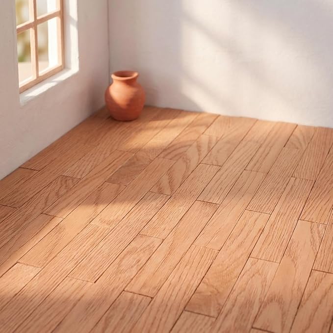 DECHOUS 40Pcs Miniature Dollhouse Flooring: Self Adhesive Dollhouse Wood Flooring - DIY Realistic Wood Plank Mini Floor Boards Peel and Stick 1:12 Scale Doll House Accessories