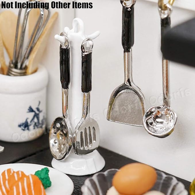 Odoria 1/12 Miniature Kitchen Utensils with Stand Dollhouse Decoration Accessories, White