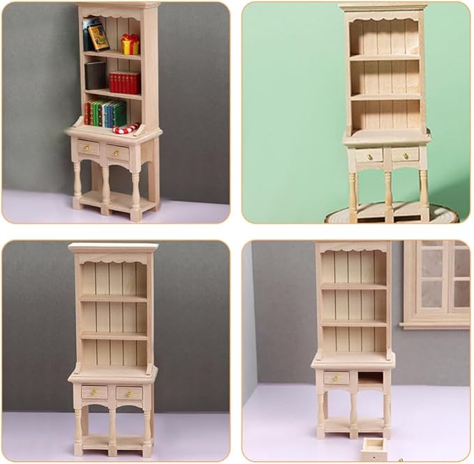Mini Furniture Model - 1 12 Scale Wooden Storage Cabinet for Dollhouse Beige Miniature Stuff with 2-Door Drawer Design Perfect Dollhouse Accessories