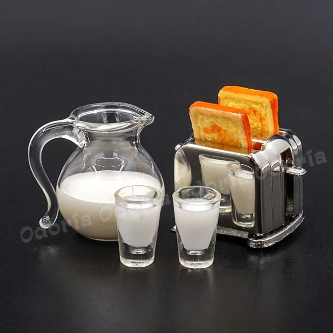 Odoria 1/12 Miniature Milk Pitcher and Toaster Dollhouse Decoration Accessories