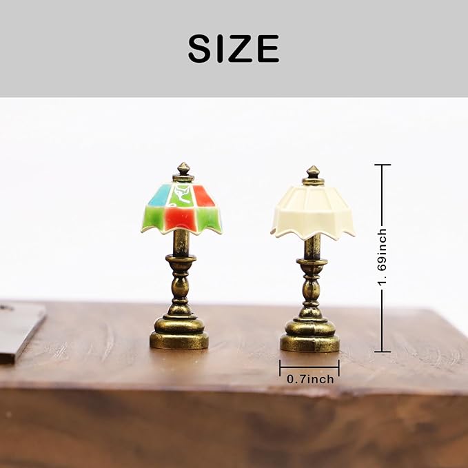 1:12 Miniature Vintage Desk Lamp, Dollhouse Mini Desk Table Lamp, for Dollhouse Bedroom Living Room, Home Decoration, Wall Decor Gifts (1PCS) (Bronze-White)