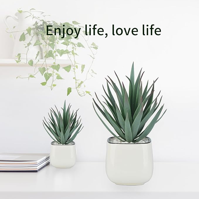 TOPSV Artificial Succulents in Pots - Small Fake Plants Mini Succulent Agave Faux Plants Indoor for Boho Bathroom Decor, Bedroom, and Coffee Table Office Farmhouse Decoration