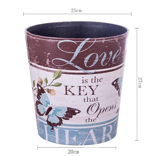 Scakbyer Leather Trash Can, Retro Decorative Waste Basket, 10L Capacity Small Waste Paper Basket, Waterproof Garbage Can for Bathroom, Bedroom, Office, Kitchen and Living Room - Butterfly