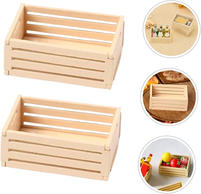 Lurrose 5Pcs Miniature Wooden Crates for Dollhouse Furniture Realistic Storage for Crafting and Decoration Mini Crates for Kitchen and Supermarket Scenes