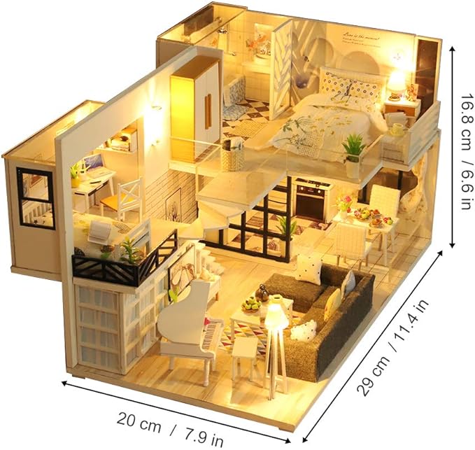 GuDoQi DIY Miniature Dollhouse Kit with Furniture, Tiny House kit 1:24 Scale, Need to Assemble Around 30 Hours, Great Handmade Crafts Gift for Birthday, Christmas, Life House(No Dust Cover)