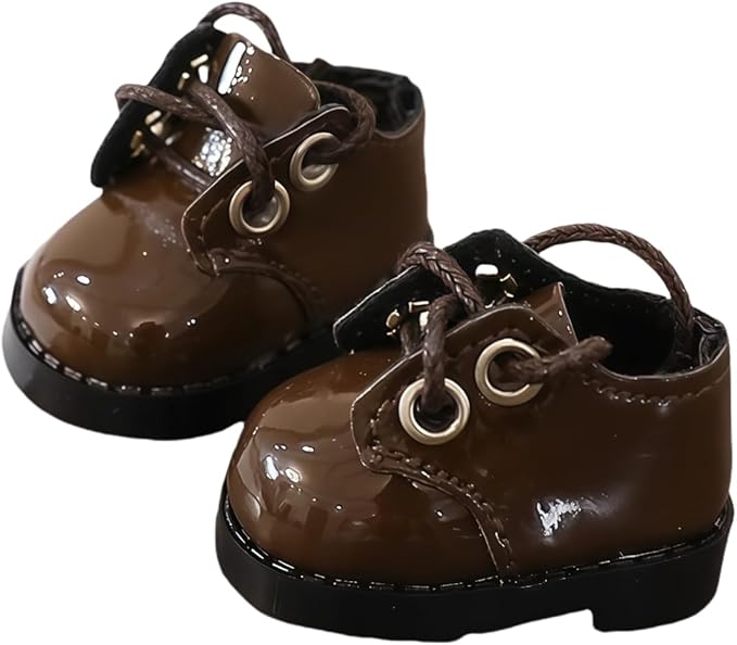 Doll Shoes for Lu bubu 17cm Dolls(No Doll) , Mini Shoes Accessories, Cute PU Leather Shoes Suitable for 17cm Doll, Dress Up Doll Shoes Replacement Brown