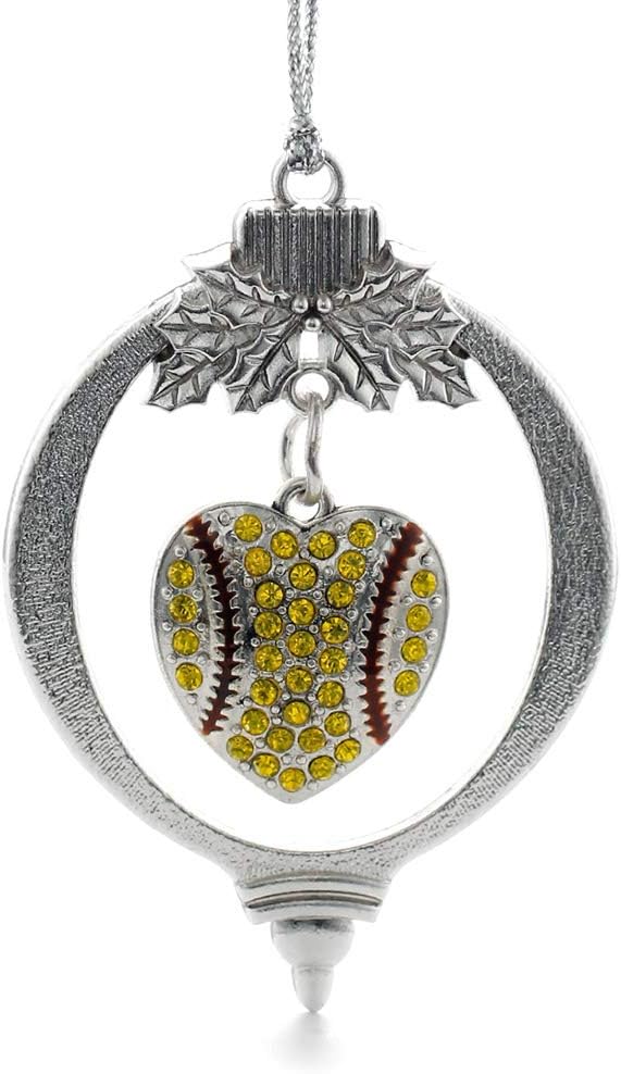 Inspired Silver - Tennis or Softball Heart - Silver Christmas Ornament - Unique Charm Christmas Tree Ornament - Holiday Hanging Decoration