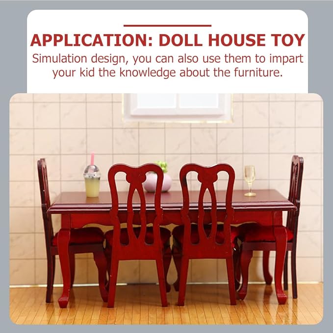 NUOBESTY 5-Piece Miniature Tables and Chairs Set 1/12 Scale Dollhouse Dining Room Furniture for Decoration
