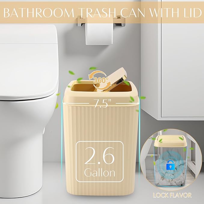 WSBArt 17PCS Bathroom Accessory Set Bathroom Set Beige Bathroom Accessories,Toilet Brush, Trash Can, Qtip Holder Dispenser& 3PCS Soap Dispenser