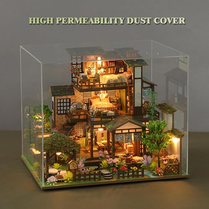 Yuzhen DIY Miniature Dollhouse with Furniture and LED Lights, Japanese Style Wooden Dollhouse Includes Dustcover and Music Movement, Exquisite Home Decor