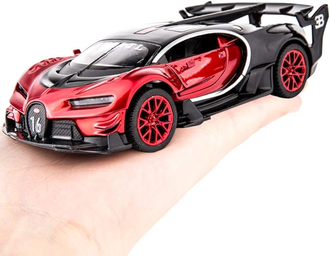 BDTCTK Bugatti Vision GT Supercar 1/32 Zinc Alloy Die Casting Pull Back Car Model Toy Sound and Light for Boy Girl Gift （red）