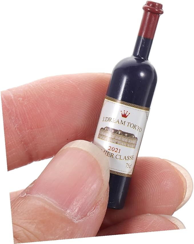 KONTONTY 12pcs Scale Miniature Red Wine Bottles for Doll House Accessories Realistic Plastic Simulation Lightweight Decorative with Mixed Color Caps for Miniature Furniture and Model