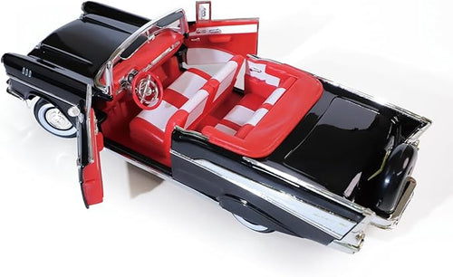 1957 Chevrolet Bel Air Alloy Collector Model Car - 1:18 Scale Classic Replica with Chrome Accents, Opening Doors & Display Base - Iconic American Golden Age Sedan Model（Black）