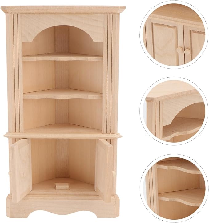 Yardwe Wooden Furniture Model - Miniature Dollhouse Triangular Storage Cabinet with Movable Door Beige Mini Cabinet for Dollhouse Decor and Simulation Scenes