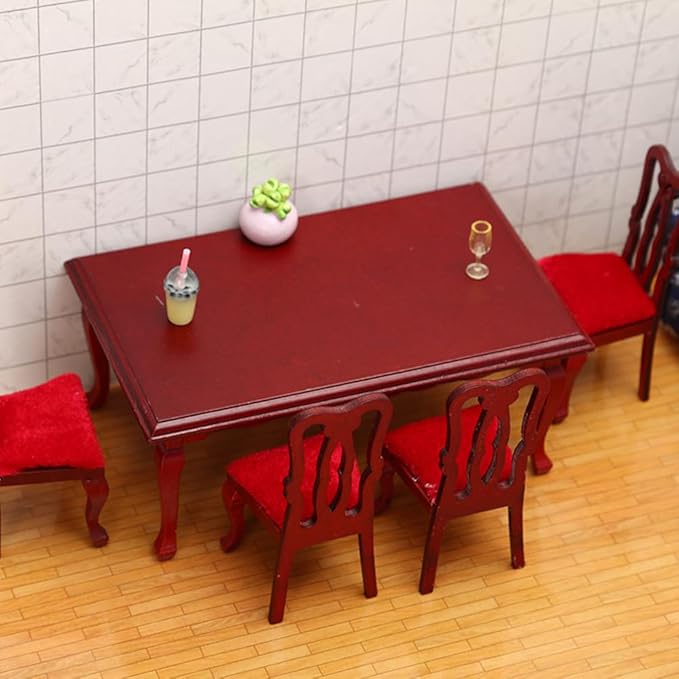NUOBESTY 5-Piece Miniature Tables and Chairs Set 1/12 Scale Dollhouse Dining Room Furniture for Decoration