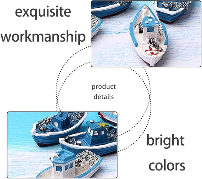 6 Pcs Miniature Fishing Boats Set - Vintage Mediterranean Style for Dollhouse, Fairy Garden & Micro Landscape Decor Perfect for Ocean, Beach & Sea Themes