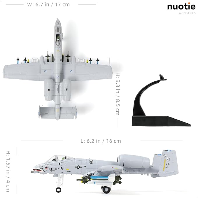 1/100 A-10 Attack Pre-Build Diecast Metal Aircraft Model Kits Thunderbolt II (Warthog) VX-23 Replica Military for Display Collection or Gift
