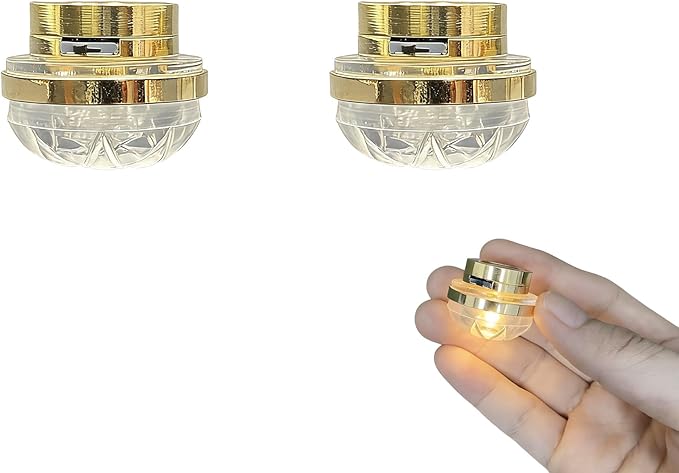 2 pcs 1:12 Scale Miniature Dollhouse Ceiling Lights, Mini Gold Led Battery Operated for Doll House Decoration Accessories