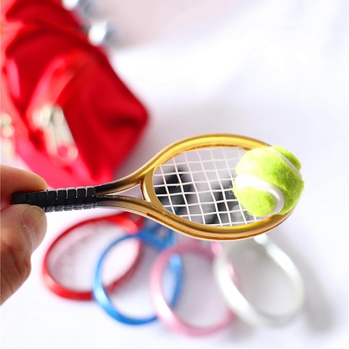 BOGEEL House Tennis Model Set Simulation Sports Goods Outdoor Miniature Model Include 1x Tennis 1x Racket,Plastic