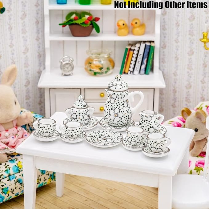 Odoria 1/12 Miniature Porcelain Tea Set 15Pcs Dollhouse Decoration Accessories, Plum Blossom