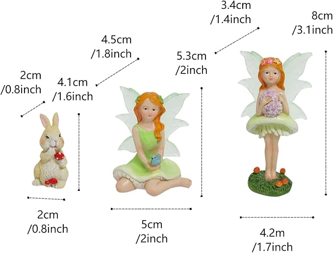 KOCNYDEY Mushroom Garden Miniatures Fairies Luminous Wings, Mini Garden Figurine Set Fairies Statues with a Rabbit for Outdoor Garden Yard Lawn Home Decor Lovely Resin Fairy Angel Accessories 3 PCS