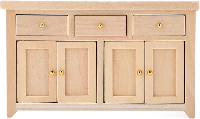 Dollhouse Cabinet 1:12 Scale, Wooden Dollhouse Furniture Living Room Miniature Birch Dollhouse Storage Cabinet Doll House Furniture Toys for Dollhouse Kitchen (Wood)