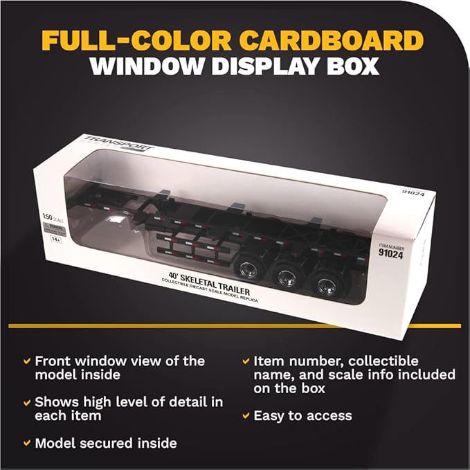 1:50 Scale 40' Skeleton Trailer - Safety Guards - Black - Transport Series | 1:50 Scale Diecast Collectible Model 91024