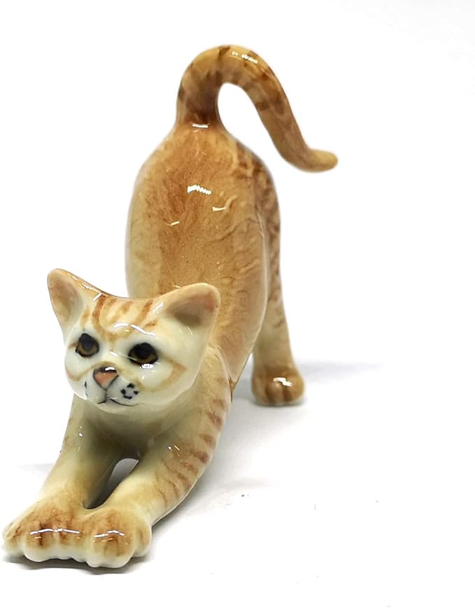 ZOOCRAFT Miniature Collectible Ceramic Brown Cute Cat Figurine Dollhouse Handmade