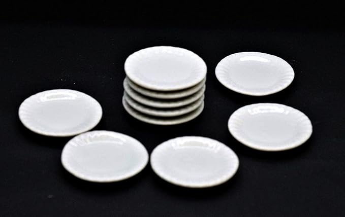 10 White Gray Cearmic Plate Dish Bowl Size 2.7cm Dollhouse Miniatures Food Kitchen Docoration