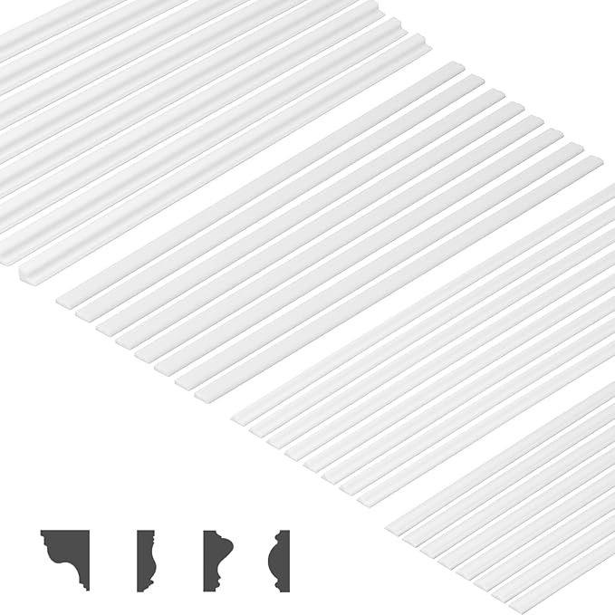 32 Pcs Miniature Dollhouse Accessories on 1:12 Scale 9.8" Long Miniature Dollhouse Trims Skirting Board Moulding Cornice Plastic Trims Finishing Corner DIY Trim Kit for Mini Dollhouse Decor