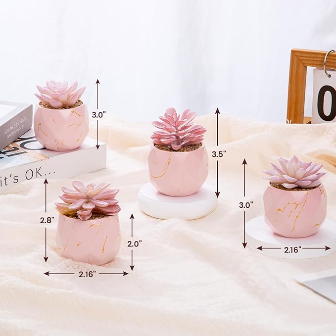 ZENIDA Artificial Succulent Plants in 4 Pink Ceramic Pots, Cute Fake Plants for Vanity Decor, Office, Desk, Bathroom, Kitchen, Bedroom, Shelves Decor for Women, Girls Gift