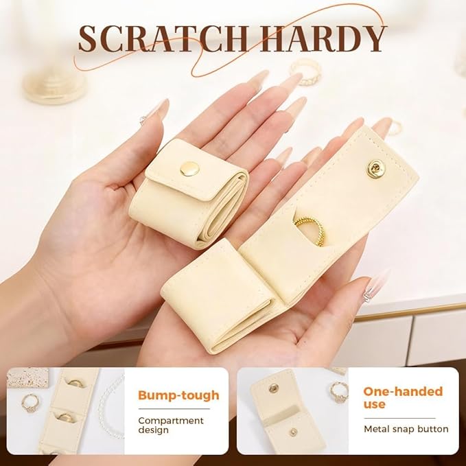 Leather Mini Travel Jewelry Bag, Portable Foldable Mini Travel Jewelry Roll Bag with Buckle, Small Jewelry Box for Travel Essentials, Earrings, Rings, Necklaces (3, MIX-G)