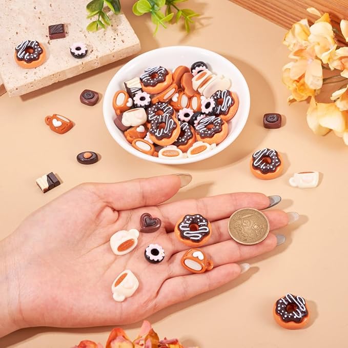 50Pcs Resin Imitation Food Decorations Coffee Cup Donut Chocolate Micro Landscape Dollhouse Decorations Imitation Food Drink Cabochons Ornaments Model Accessories