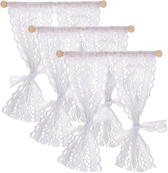 TOYANDONA 3pcs Dollhouse Curtains, 1/12 Scale Dollhouse Lace Curtains Miniature Window s for Miniature Accessories