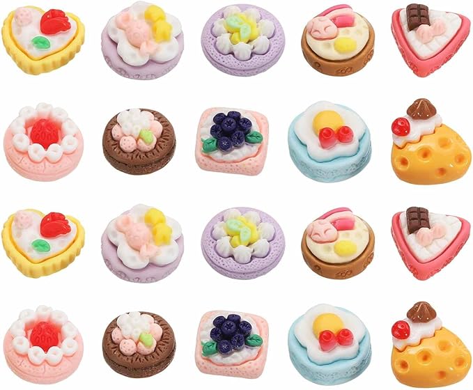 Dollhouse Miniature Food, Cute Mixed Flower Fruit Cake Figures Toys Mini Resin Foods Trinkets for Pretend Play Kitchen Cooking Game & Doll House Decor (Mixing Colors, 20pcs)