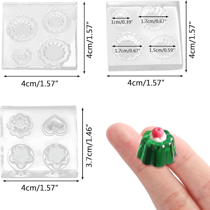 2Pcs Mini Pudding Mini Trays Shape Resin Silicone Molds 3D Tiny Tart Holder Epoxy Casting Molds for DIY Micro Resin Dollhouse House Kitchen Miniatures Landscape Decor