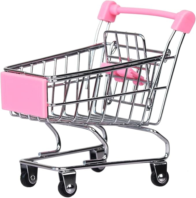 Mini Shopping Cart，Supermarket Handcart Mini Shopping Cart Mini Supermarket Storage Toy Decorative Ornaments for Storage Toys (Toy Shopping cart Pink)