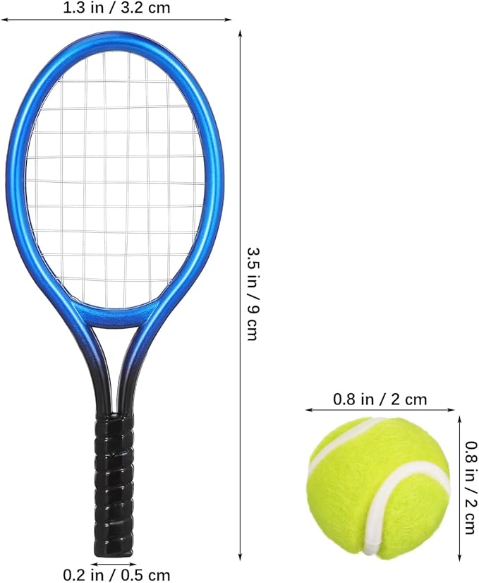 Toddmomy 1:12 Mini Tennis Racket and Ball Set, 8 Sets Miniature Tennis Kit Cake Topper Dollhouse Toy Dollhouse Decor DIY Sports Accessories