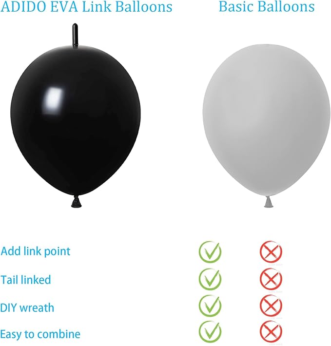ADIDO EVA Link Balloons 6 Inch Black Latex Quick Linkale Balloon 80 Pcs for Birthday, Halloween, Christmas, Party Festival Decorations