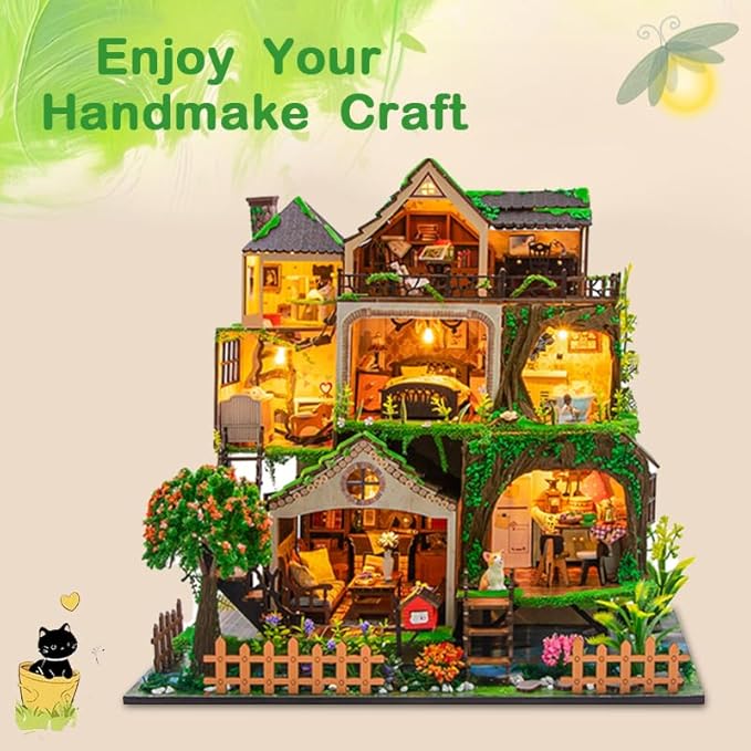 DIY Miniature House Kit, Mini Dollhouse Making Kits with Furnitures, Tiny House Kit to Build for Adults, Hobby Craft Gift for Christmas Day, Tale Forest