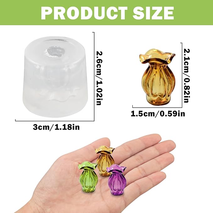 Mini Fancy Vase Resin Silicone Molds 3D Simulation Vase Epoxy Casting Molds for DIY Micro Resin Dollhouse Fairy Garden Miniatures Landscape Tiny Things Decor