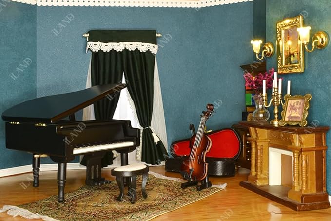 iLAND Piano Music Box & Miniature Violin w/Giftbox, 1/12 Scale Accessories of Dollhouse Piano Room with Timeless Melody The Castle in The Sky, Romantic Gift