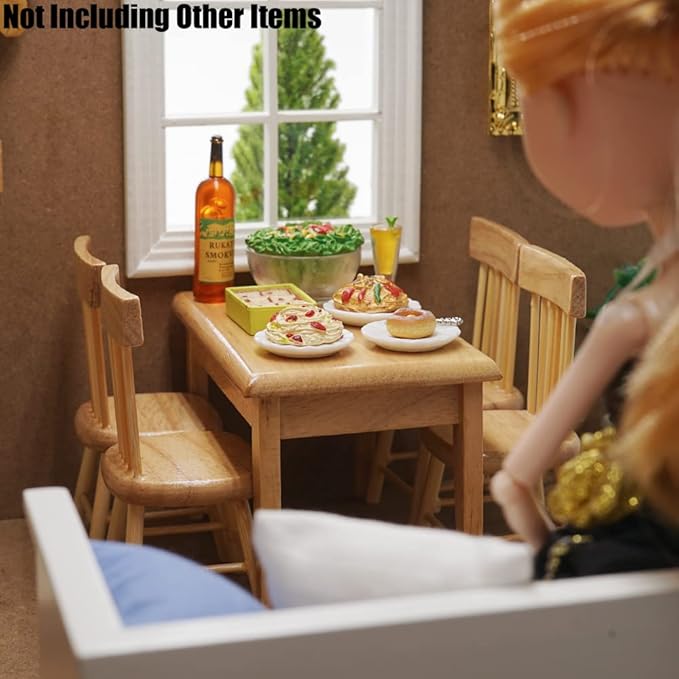 Odoria 1/12 Miniature Dining Table and Chairs Dollhouse Kitchen Furniture Accessories, Burlywood