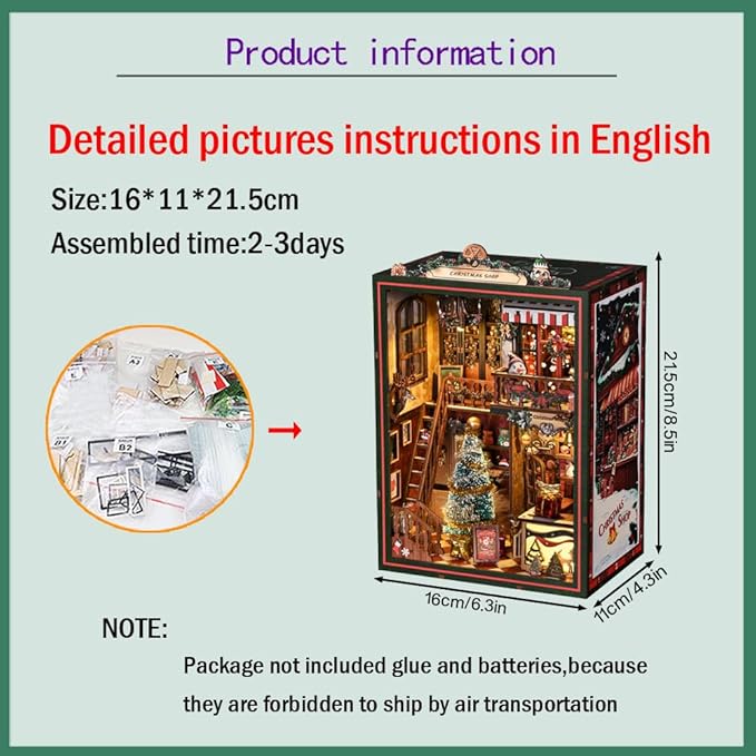 DIY Book Nook Kit DIY Wooden Bookend Doll House Kit with LED Light for Friends and Family
